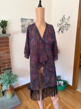LuLaRoe Multicolor Fringe Duster - Purple, Pink, Green